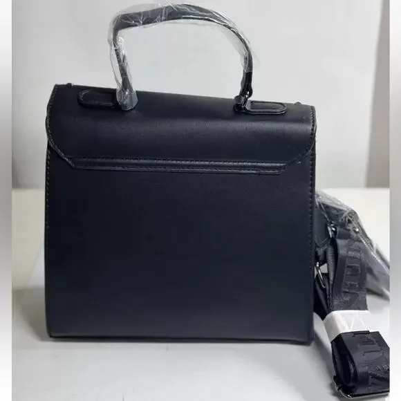 NEW ORLANDI VALENTINO Black Gunmetal Silver Stud Studded Crossbody Bag Purse - Picture 12 of 15